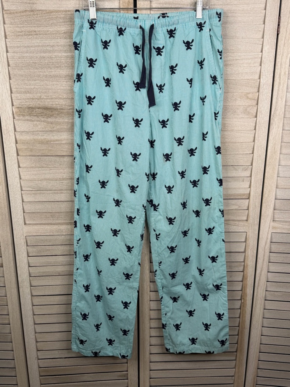 DISNEY Men's Stitch 100% Cotton Lounge/Pajama Pants Blue/White Stripe-Medium